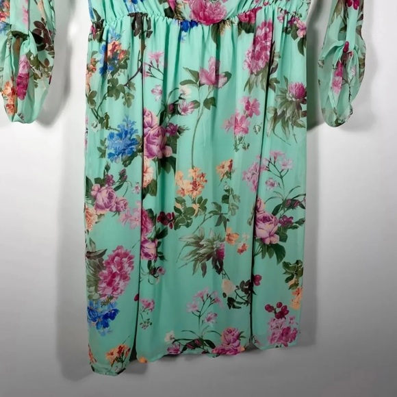 Pink Blush Maternity Dress SzS Mint Green Floral Print Sheer Lined Spring Summer - Picture 4 of 12